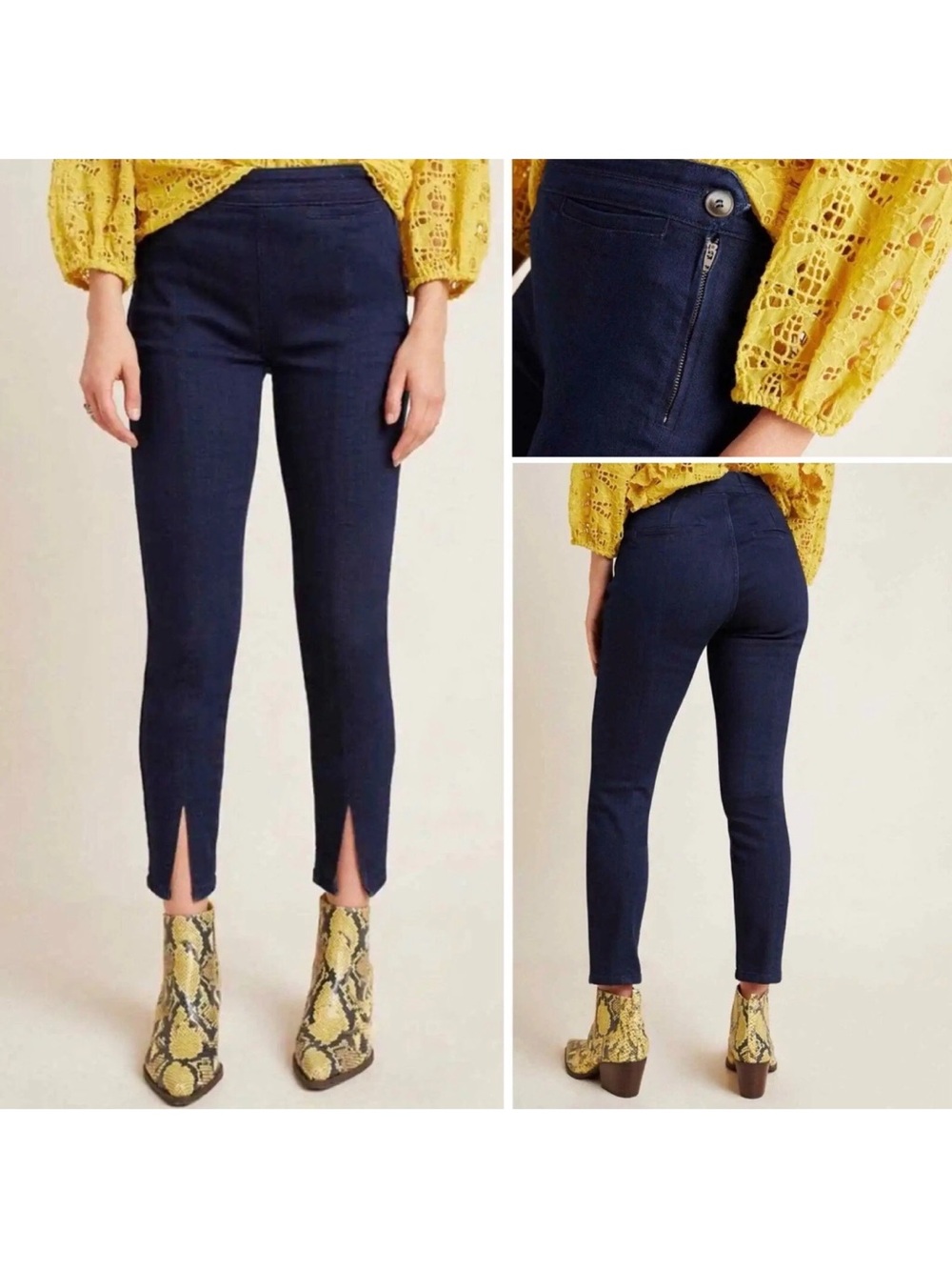 Anthropologie Navy Skinny Ankle Jeans with Front Slits